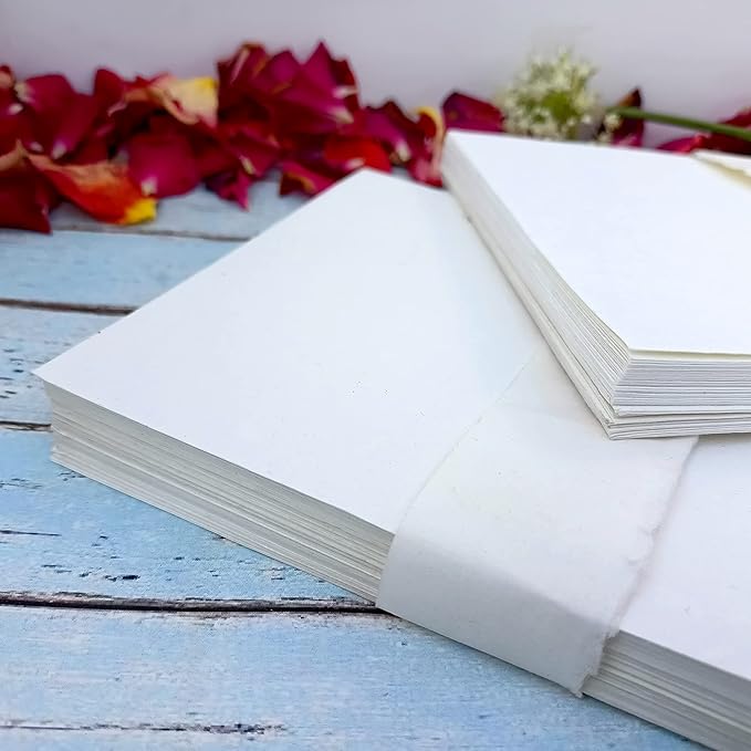 E-Tailor® 5x7 Wedding Invitation Paper, Baby Shower Card Stock Handmade Paper, Cotton Paper, Wedding Paper, Smooth Watercolor Paper, Calligraphy Paper, Rag Paper 300gsm Pack of 50 Blank Card Stock