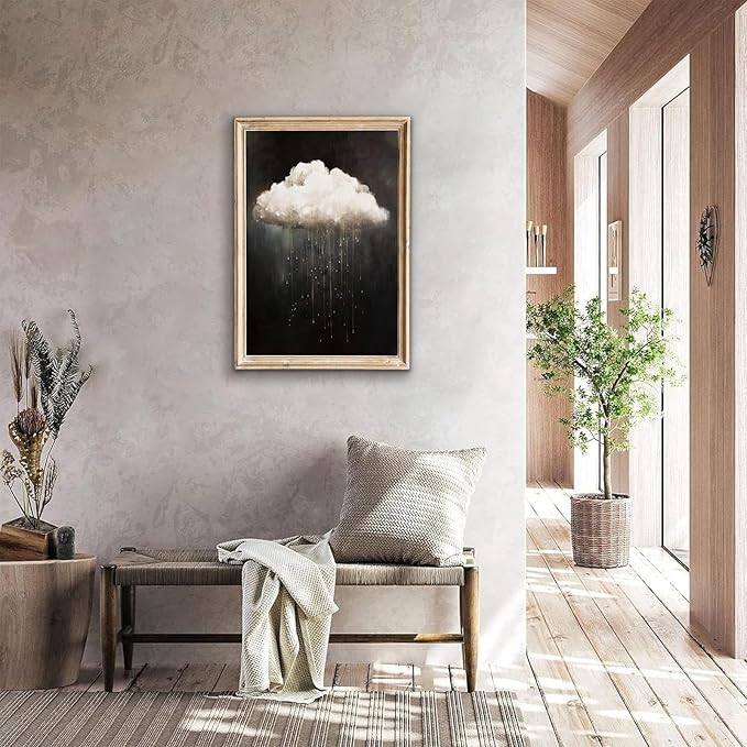Modern Abstract Canvas Prints Wall Art Vintage Rain Cloud Oil Painting Wall Art White Clouds in The Sky Nature Abstract Minimalist Home Artwork Decoration for Bedroom, Bathroom, Farmhous, Unframed
