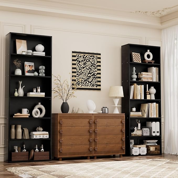 JAMFLY Narrow Tall Bookshelf 6 Shelf Bookcase Vertical Storage, Slim Profile Tall Narrow Storage Unit for Home Office, Living Room, Bedroom, Black