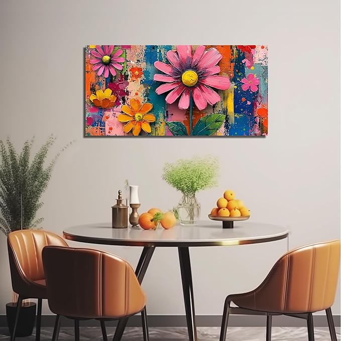Colorful Prints Wall Art for Living Room Flower Poster Wall Art for Teen Girl Room Wall Decor for Bedroom Aesthetic Size 24 x 48 Inch