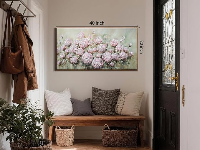Arjun Flowers Wall Art Framed Canvas Art Wall Decor Living Room, Roses Floral Painting Textured Large Bedroom Artwork Picture Home Office Dining Room, 40"x20"
