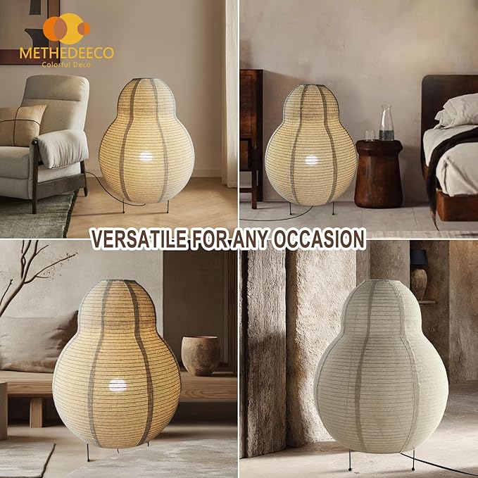 Japanese Floor Lamp Dimmable Ambient Lighting 23INCH Minimalism Linen Floor Lamp Japanese Decor Lantern Scandinavian Style Paper Lantern Light