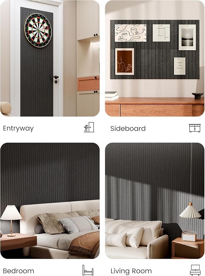 Bumusty Large Cork Board Alternative-36 x 24" Felt Bulletin Board Tiles, with 30 Pushpins, 40 Adhesive Tabs, 6-Pack Slat Wall Paneling, Cork Boards for Office Push Pin Board Felt Board-Charcoal Gray