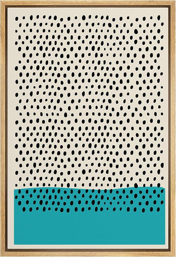IDEA4WALL Framed Canvas Print Wall Art Black Dots with Teal Color Block Geometric Shapes Illustrations Modern Art Mid-Century Modern Ultra for Living Room, Bedroom, Office - 24"x36" Natural