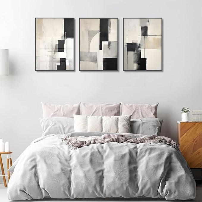 3Pcs Neutral Abstract Canvas Wall Art Pictures Modern Minimalist Posters Prints Beige Black Brown Simple Wall Decoration for Living Room Bedroom Bathroom Office 16x24in Unframed