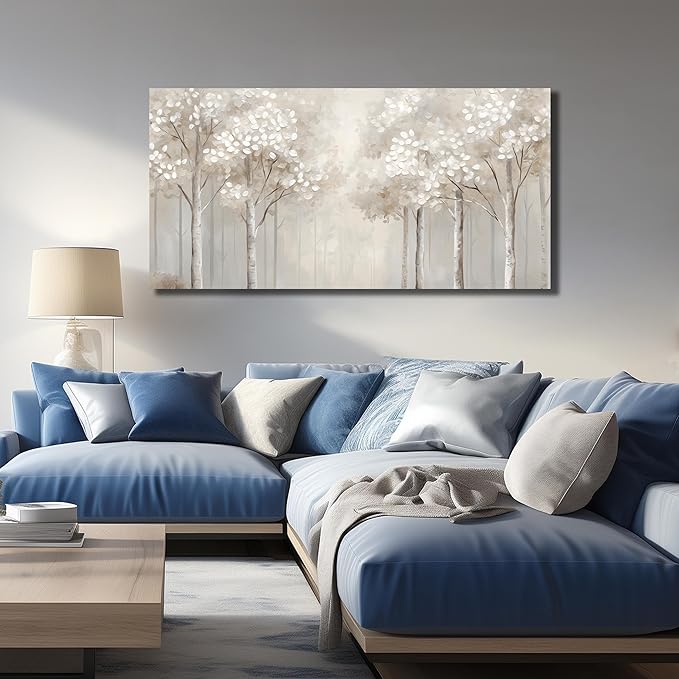 ANCXWOTER Large Forest Wall Art for Living Room White Misty Birch Tree Picture for Bedroom Office Modern Landscapes Canvas Prints Ready to Hang 29x58 Inch