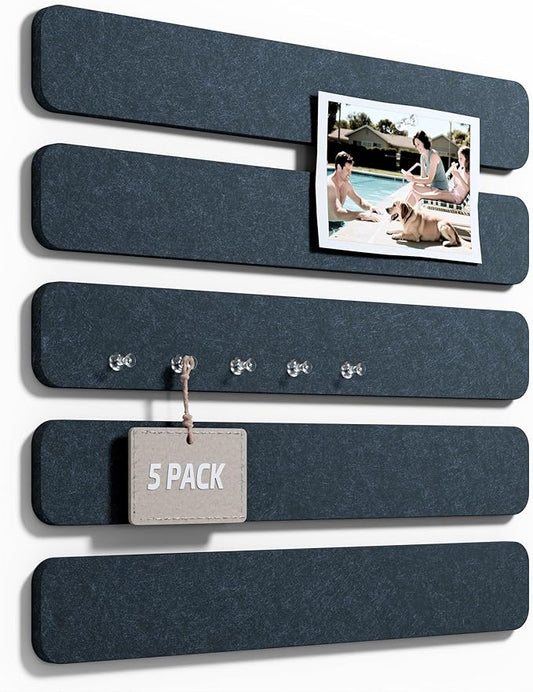 Fluxynara Cork Board Alternative Felt Strip Board 5-Pack 13"x2", Office Pin Board with 35 Push Pins, Adhesive Install for Bedroom Door & Home Office(Denim Blue)