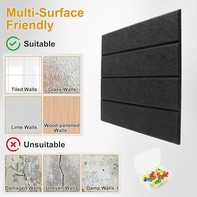 Large Bulletin Board 48"x36",Large Cork Board Alternative,Felt Bulletin Board Tiles with 35 Pushpins,12 Pack Felt Cork Board Tiles with Self Adhesive for Office Pin Board, Home & Classroom