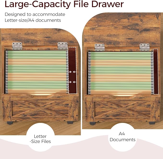 Rolling Filing Cabinet, Small File Cabinet Under Desk with Single Drawer, Hanging File Organizer for A4/Letter-Size Documents, Organizer Box, for Home Office, Rustic Brown FCRB4001