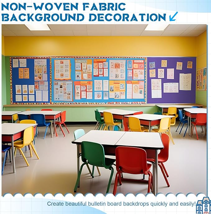 16 in x 40 Ft Fabric Bulletin Board Roll Classroom Non Woven Fabric Background Decorations Waterproof Wrinkle Resistant Bulletin Board for Back to School Wall Decor(Blue,Pure)