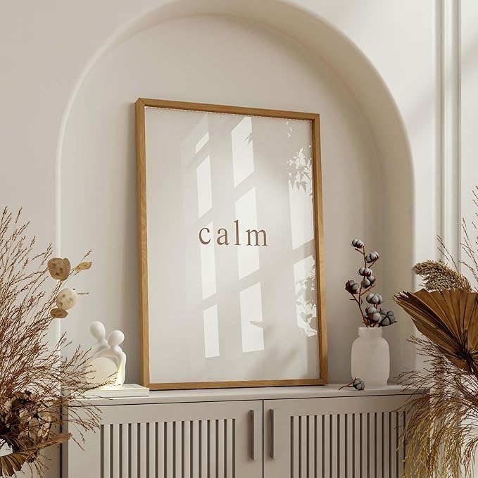 ALPINE INK CO. Calm Typography Satin Poster - Soft Ripple Word Artwork - Minimal Neutral Zen Style - Bedroom Living Room Meditation Space Decor - 8x10 Unframed Satin Print