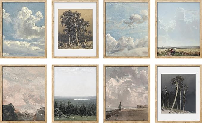SIGNWIN Poster Wall Art Set of Vintage Landscape Wall Antique Tree Cloud Art Rustic Framhouse Decor for Living Room, Bedroom, Office - 11"x14"x 8