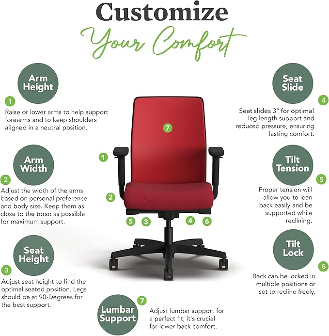 HON Ignition 2.0 Low Back Task Chair, Spectrum Mesh, Advanced Synchro-Tilt Control, Office Chair with Lumbar Support, Height and Width Adjustable Arms, Black Frame, Bullseye