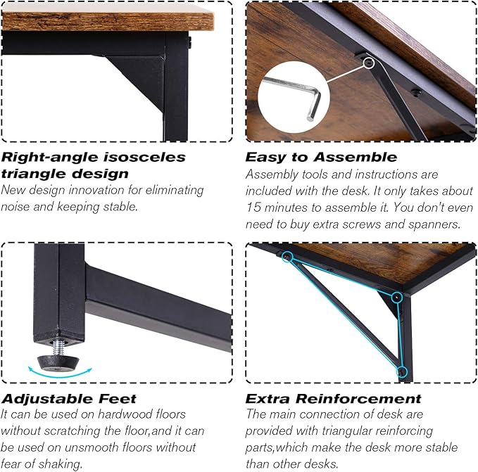 HCB Computer Desk 39inch Home Office Desk Writing Study Table Modern Simple Style PC Desk with Black Metal Frame(Brown),39x20x29inch