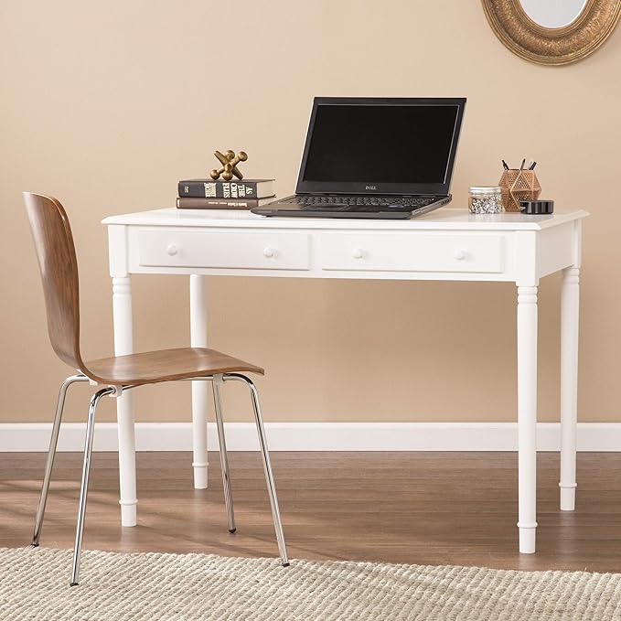 SEI Furniture Janice 2-Drawer Slim Profile Writing Desk, Crisp White