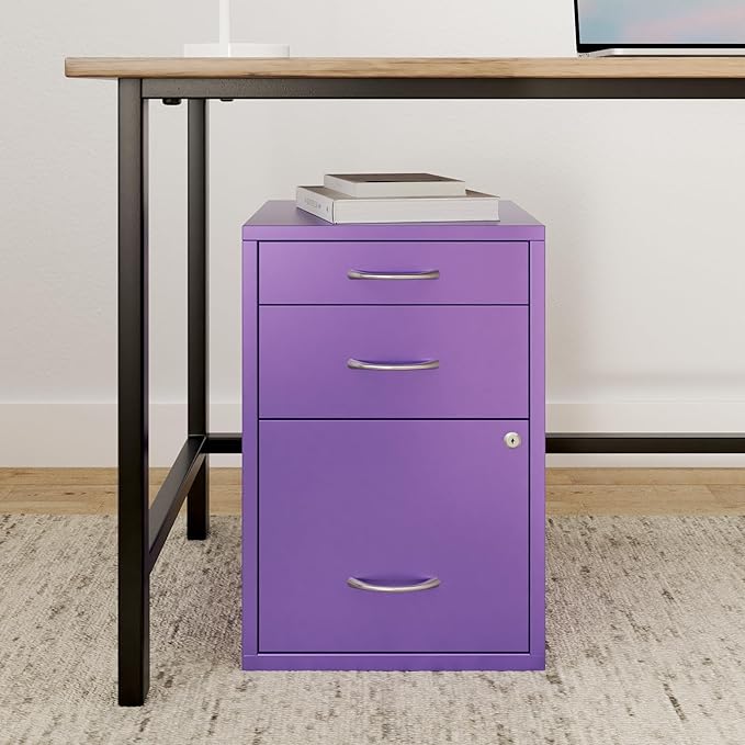 OSP Home Furnishings HPB Heavy Duty 3-Drawer Metal File Cabinet for Standard Files and Office Supplies, Purple Finish