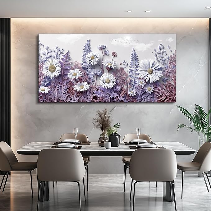 QIYILEXWART Large Wall Decor For Living Room Canvas Wall Art For Office Modern Wall Decorations For Bedroom Daisy Fern Landscape Painting Farmhouse Pictures Artwork Room Home Decor 24x48 In
