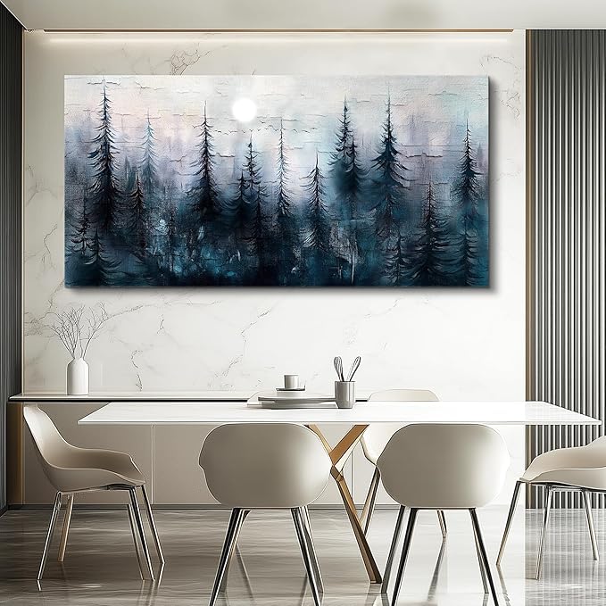 Canvas Wall Art for Living Room Framed Wall Decor for Bedroom Office Modern Wall Decoration Foggy Forest Landscape Paintings Black and White Picture Artwork Aesthetic Home Decor 20"X40"