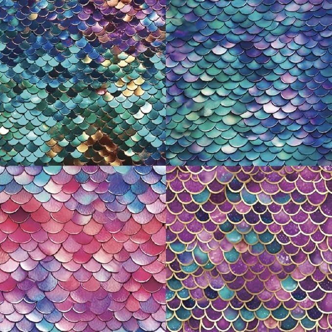 Mermaid Themed Scrapbook Paper Pad 6x6 inches, Single-Sided Scales and Seashell Patterns Designs For Craft - 24 Decor Sheets