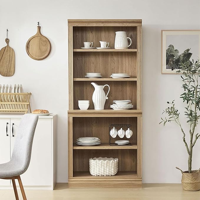 JAHRSTIM Halston Standard Bookcase, Adjustable Storage Open Display Shelving Unit for Home and Office Space, 31.49”L x 13.77”W x 72.8”H, Oak