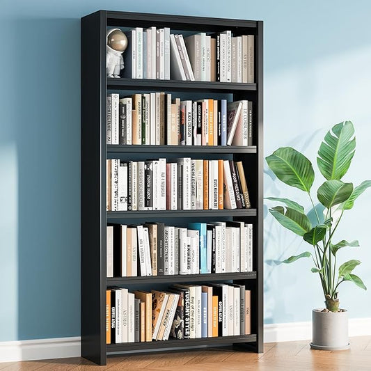 5 Tier Metal Bookshelf, Black 69" Tall Bookcase, Large Heavy Duty Book Shelves, Industrial Wide Book Shelves, Display Storage Shelves for Library Bedroom Living Room Office