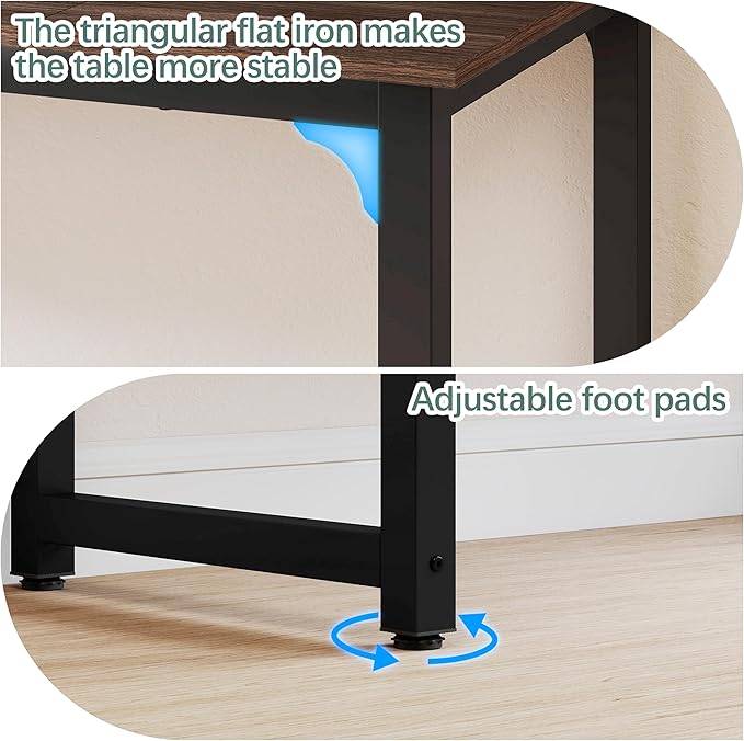 NSdirect Large Office Desk for Home Office, Large 63” Computer Desk Table, Wide Writing Study Desk for 2 Person, Metal Sturdy Frame Thicker Steel Legs, Black Chocolate