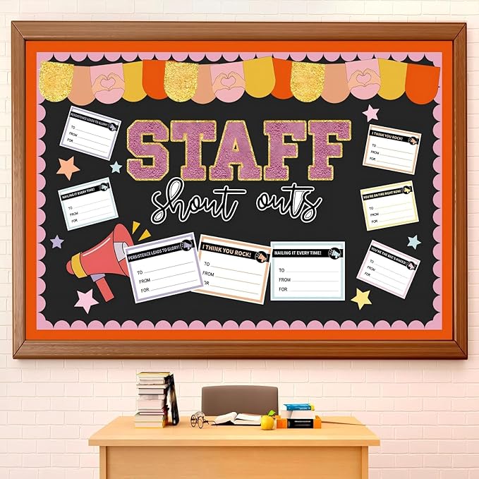 Bulletin Board Decoration Kit Staff Shout Out Bulletin Board Set with 20 Pcs Shout Out Appreciation and Recognition Cutouts for Office Appreciation Wall Door