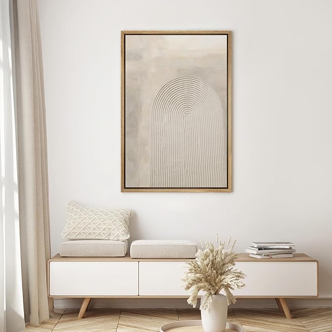 SIGNWIN Framed Canvas Print Wall Art White Geometric Paint Strokes Abstract Shapes Illustrations Modern Art Decorative Rustic Multicolor Zen for Living Room, Bedroom, Office - 16"x24" Natural