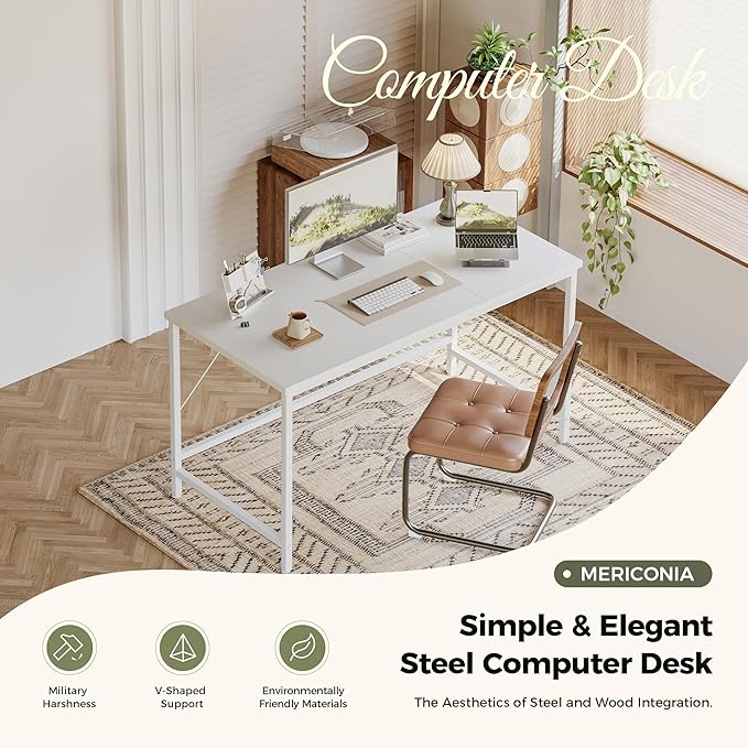 Mericonia 55 inch Computer Desk, Gaming Desk for Small Spaces, Modern Simple Style Table for Home Office, Study Student Writing Table