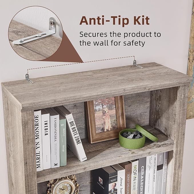 70" Grey Tall Bookshelf Set of 2,5-Tier Thick Wooden Book Shelf with Adjustable Shelves,Free Standing Farmhouse Bookcase with Open Display Storage,Floor Vintage Bookshelves for Living Room