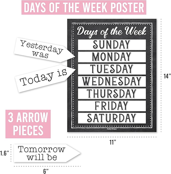 Hadley Designs Classroom Calendar Set Bulletin Board Decorations - Black White School Calendar for Classroom Decor, Kindergarten Preschool Elementary Teacher Must Haves, Homeschool Daycare Essentials