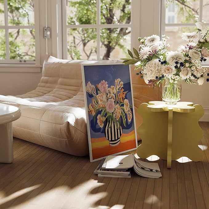 HAUS AND HUES Floral Art Wall Decor - Wildflowers Wall Art for Living Room, Floral Artwork for Bedroom Walls, Flower Painting for College Girls Dorm Room (Striped Vase, White Frame, 24x36)