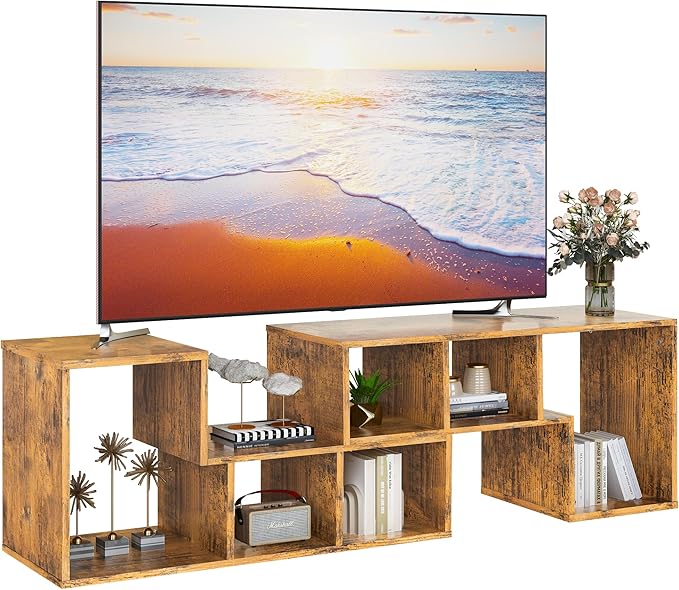 Recaceik Cube Bookshelf 2 Shelf Bookcase L-Shaped TV Console Stand Modern Entertainment Center with Open Storage Shelves for CDs/Movies/Books for Living Room, Bedroom, Home Office（Rustic Brown）
