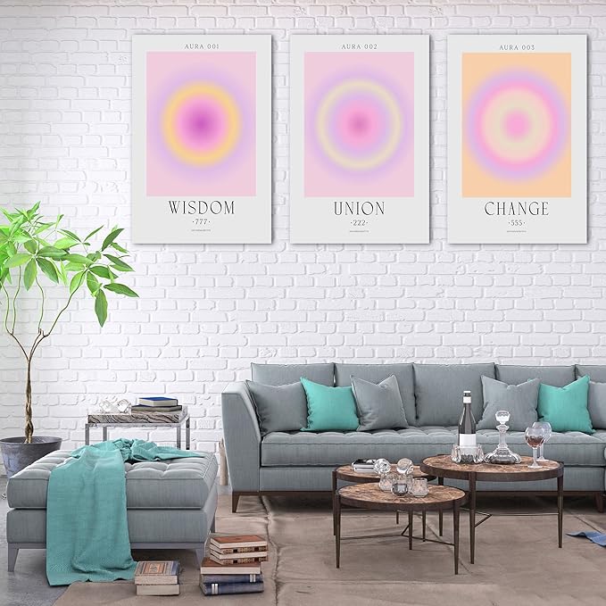SHMAO Colorful Gradient Aura Angel Numbers Poster Canvas Wall Art for Room Aesthetic Inspirational Spiritual Wall Art Paintings Abstract Minimalist Wall Decor for Bedroom 24"x36" x 3 Pcs