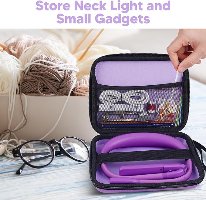 Voilet Neck Light with Storage Case, 10-80Hrs Eye-friendly Book Reading Light Knitting Crochet Sewing Craft Light Rechargeable Adjustable, Mothers Day Gifts for Mom Women Book Lovers Knitters Crafters