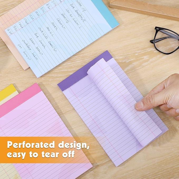 Thboxes 5 Pack Note Pad 5x8, 200 Sheets Colored Notepad Perforated Small Notepad College Ruled Writing Pad for To-Do Lists Grocery List Shopping List, 40 Sheets(Purple, Pink, Blue, Yellow, Orange)