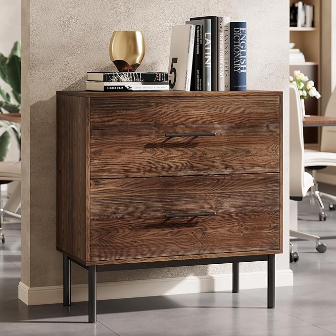 31.5" Solid Wood Vertical File Cabinet with 2 Drawers, Farmhouse Large Tall Filing Cabinet for Home Office, Adjustable Removable Hanging Bars for Letter, Legal Size, Printer Stand
