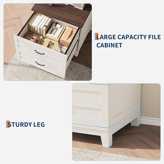 IDEALHOUSE 21.26" D Lateral File Cabinet, Wood Farmhouse Large Filing Storage Cabinet with Drawers & Hanging for Legal/Letter/A4 Size File, Thick & Sturdy Frame for Home Office, Rustic Brown & White