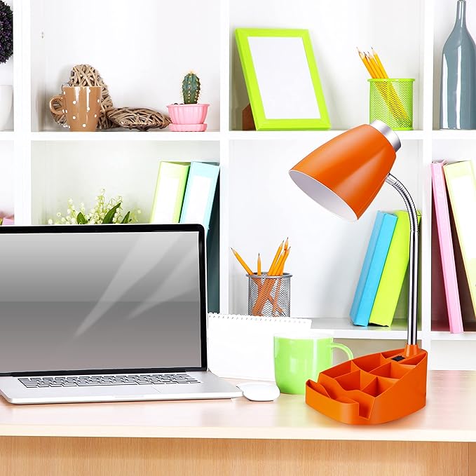 Simple Designs LD1002-ORG Gooseneck Organizer Desk Lamp with iPad Tablet Stand Book Holder, Orange (Pack of 6)
