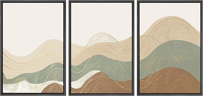 SIGNWIN Framed Canvas Print Wall Art Set Multicolor Geometric Wave Collage Abstract Shapes Illustrations Modern Art Decorative Nordic Zen Chic for Living Room, Bedroom, Office - 16"x24"x3 Black