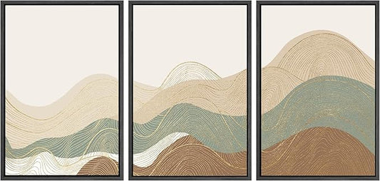 SIGNWIN Framed Canvas Print Wall Art Set Multicolor Geometric Wave Collage Abstract Shapes Illustrations Modern Art Decorative Nordic Zen Chic for Living Room, Bedroom, Office - 16"x24"x3 Black