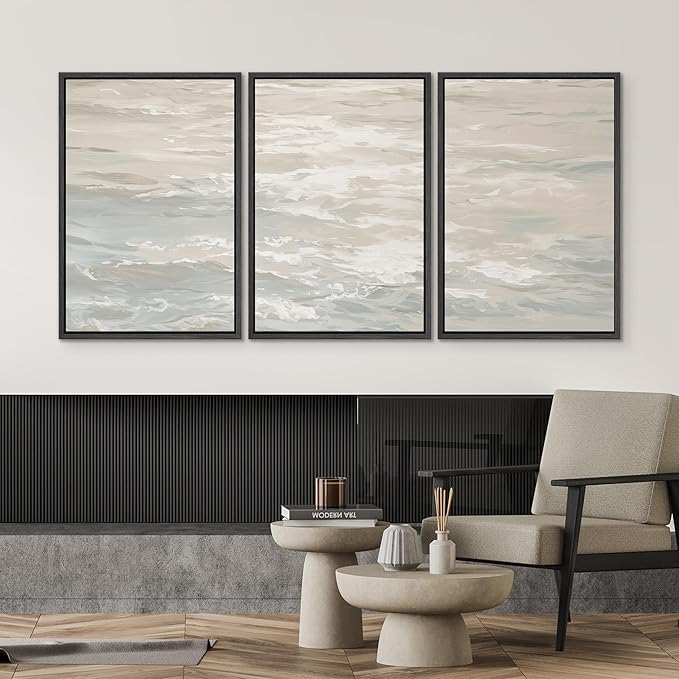 SIGNWIN Framed Canvas Print Wall Art Set Serene Neutral Ocean Waves Abstract Illustrations Modern Art Decorative Nordic Abstract for Living Room, Bedroom, Office - 24"x36"x3 Black
