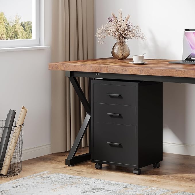 Triebsigns 3 Drawer File Cabinet, Vertical Mobile Filing Cabinet, Under Desk Rolling Printer Stand for Home Office, fits A4 or Letter Size (Black)