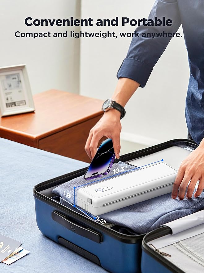 Portable Printers Wireless for Travel - A4 Thermal Printer Bluetooth Compatible with IOS Android Laptop - Support 8.5 X 11 US Letter A4 Paper 2” 3” 4” - Inkless Printers for Home Use Office Car