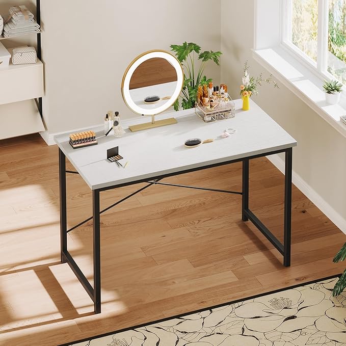 NEWBULIG 47.2” Computer Desk, White Office Writing Desks Compact Study Table Student Bedroom Home Work PC Workstations with Metal Frame Wood Tabletop Small Spaces