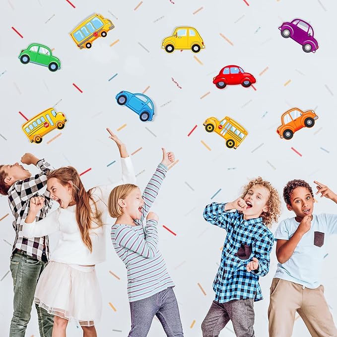 45 Pieces Colorful Cars and School Bus Cutouts Car Bulletin Board Bus Name Tags School Bulletin Board Cutouts Decorations for Classroom Preschool, 9 Styles