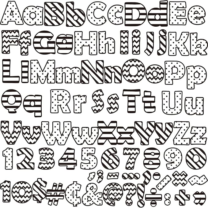 260 Pcs Black and White Bulletin Board Letters for Classroom 4” Letters Combo Pack Set Dots Stripe Classroom Decorations Alphabet Numbers Symbols Letters for Bulletin Board Classroom Decor