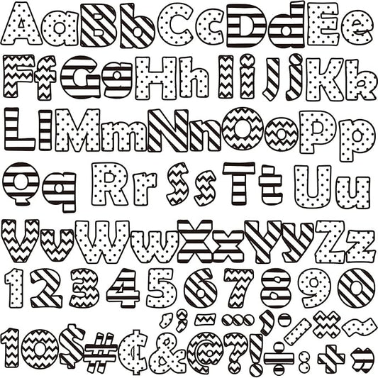 260 Pcs Black and White Bulletin Board Letters for Classroom 4” Letters Combo Pack Set Dots Stripe Classroom Decorations Alphabet Numbers Symbols Letters for Bulletin Board Classroom Decor