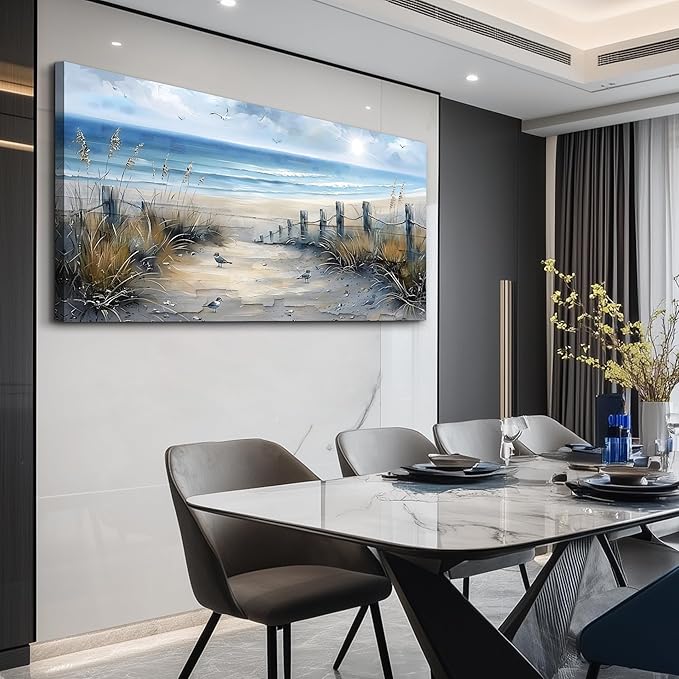 FUHAIHUA Canvas Decorations For Living Room Large Wall Art For Office Modern Bedroom Wall Decor Beach Wall Painting Blue Ocean Sea Wave Pictures Artwork Aesthetics Posters Home Decor 24X48 In