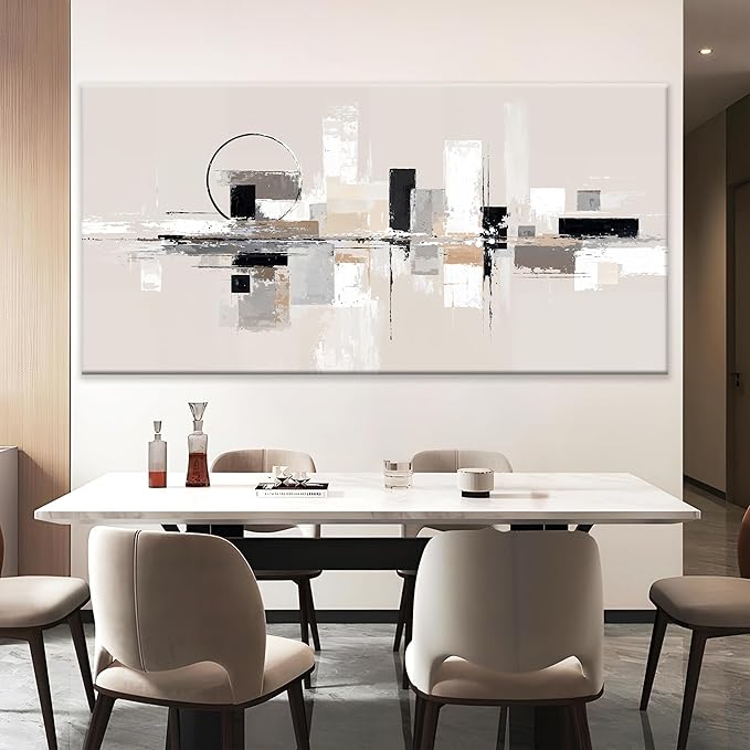 QSQ Large Abstract Wall Art For Living Room Painting Black White Wall Art Prints Minimalist Grey Brown Abstract Art Modern Canvas Art Wall Decor Picture For Bedroom Office Home Decoration 35" × 70"